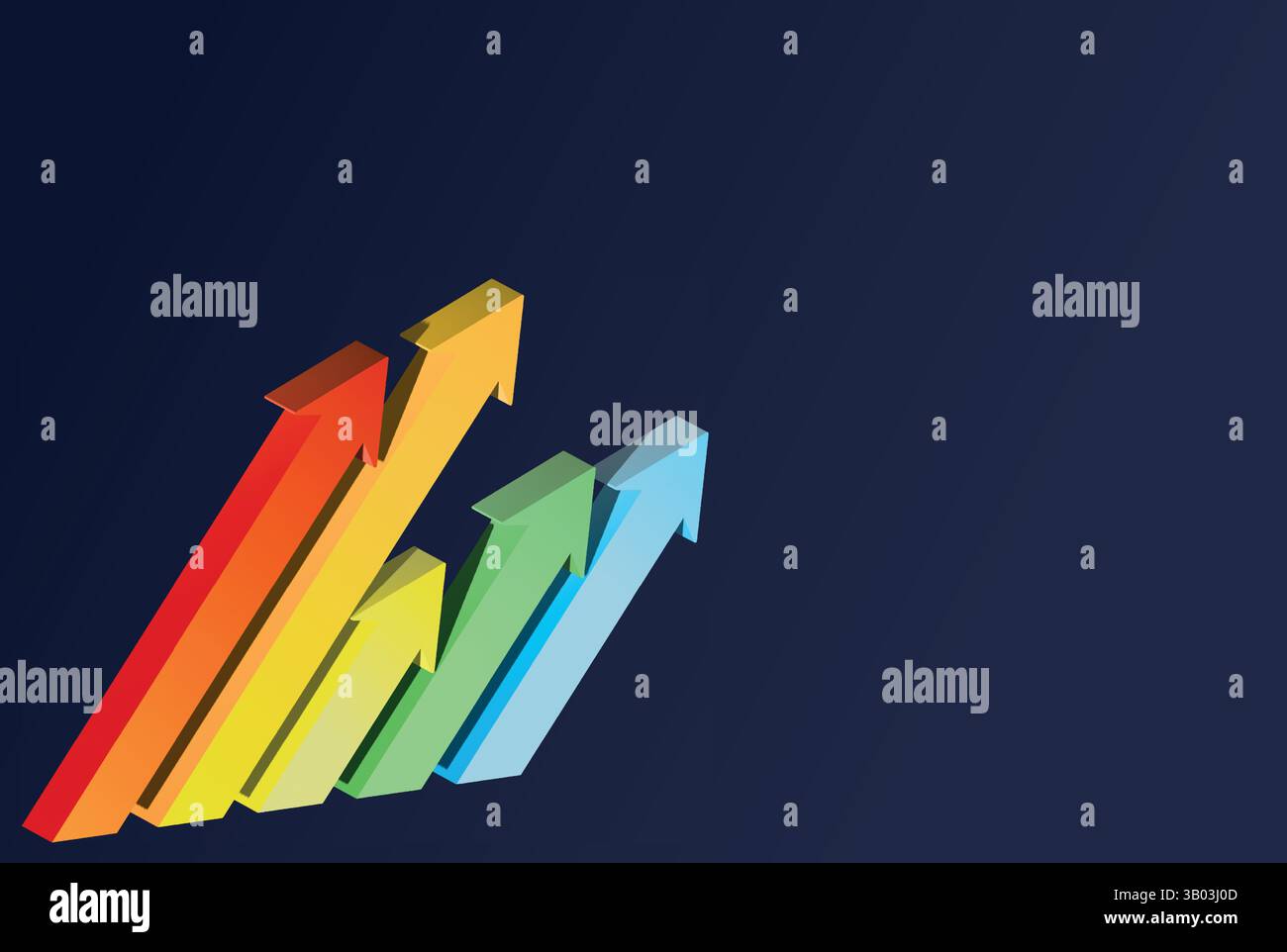 Business growth visualization with four upward arrows indicating ...