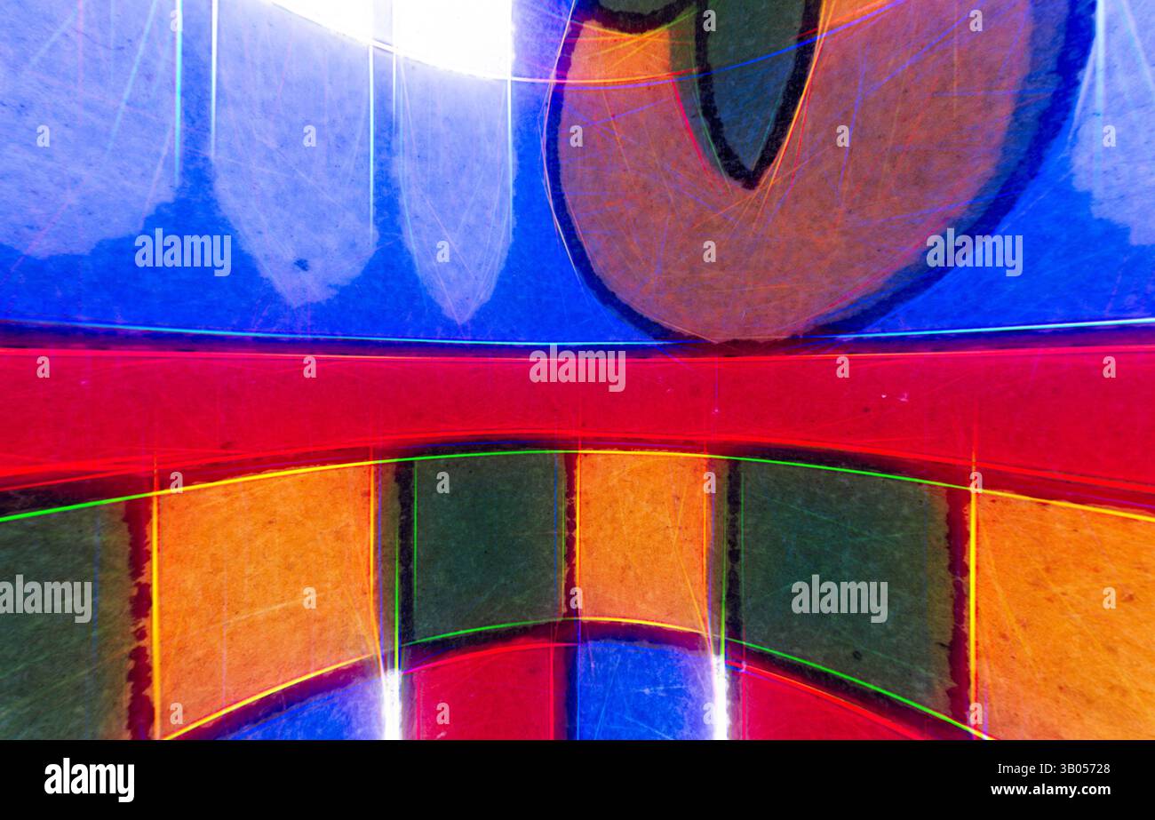 A colorful abstract scene featuring bold shapes and vibrant hues ...