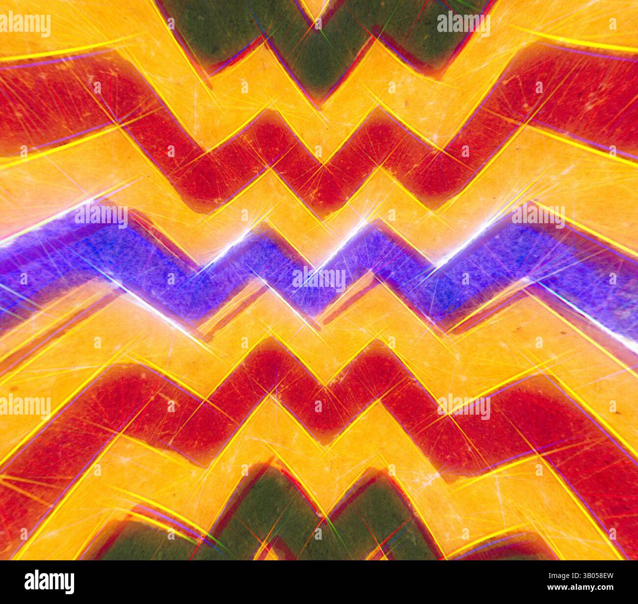 A vibrant, abstract design featuring dynamic zigzag patterns in warm ...