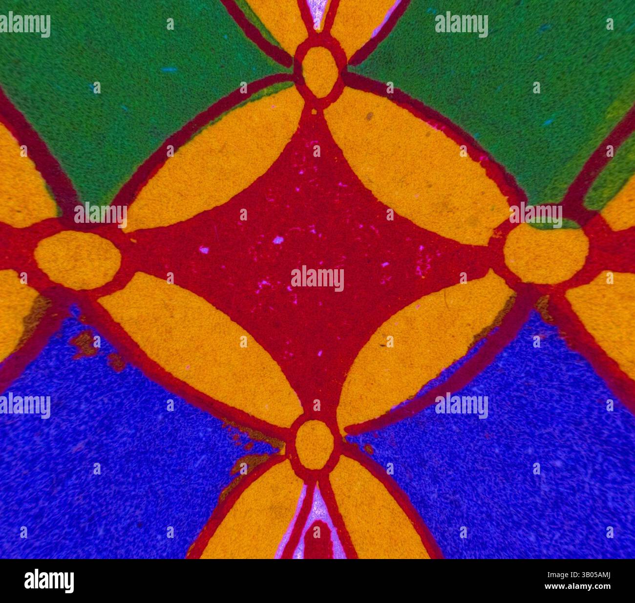 A vibrant geometric pattern featuring bold colors and distinct shapes ...