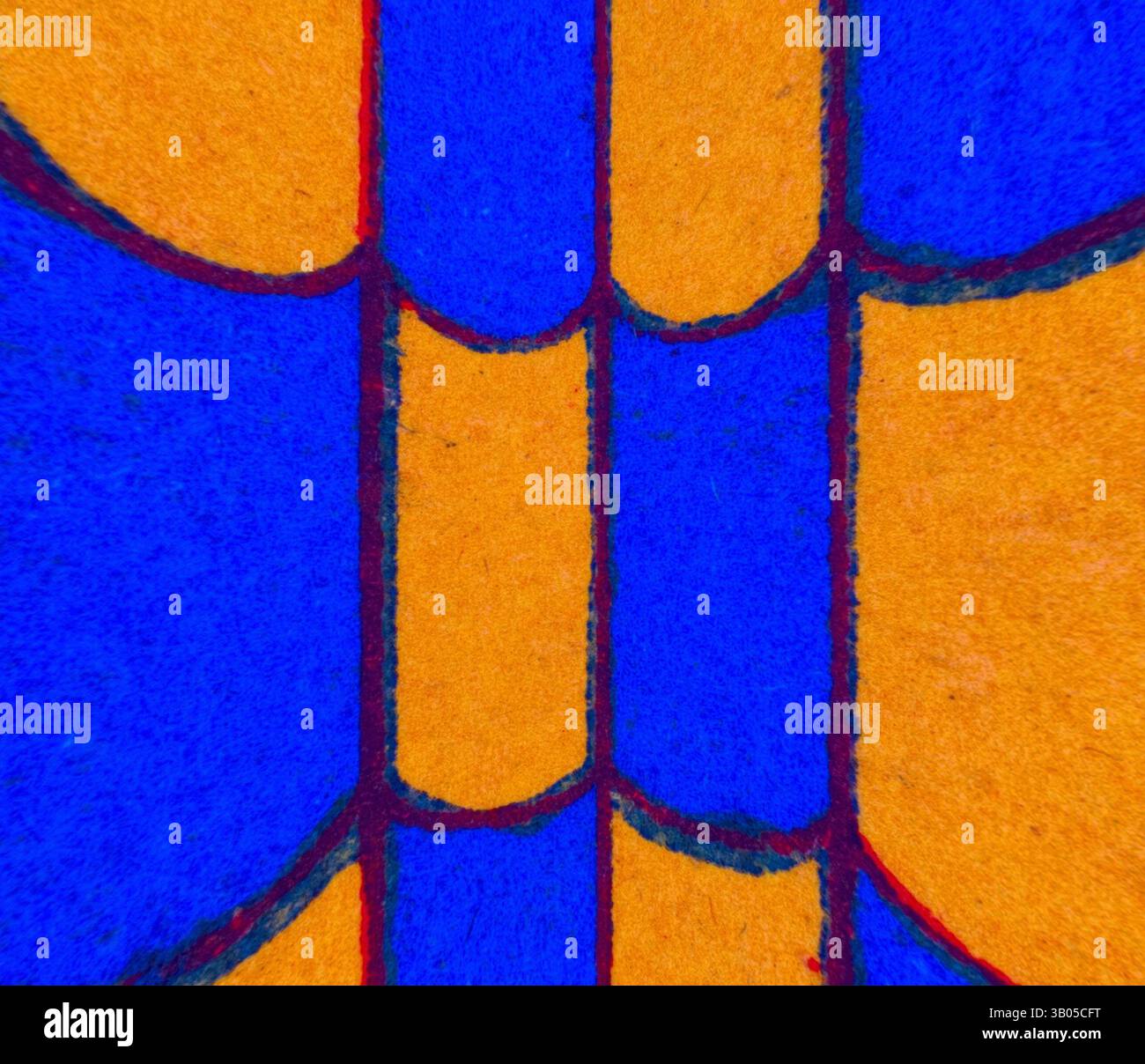 Bold geometric shapes intertwine in vibrant hues of blue and orange ...