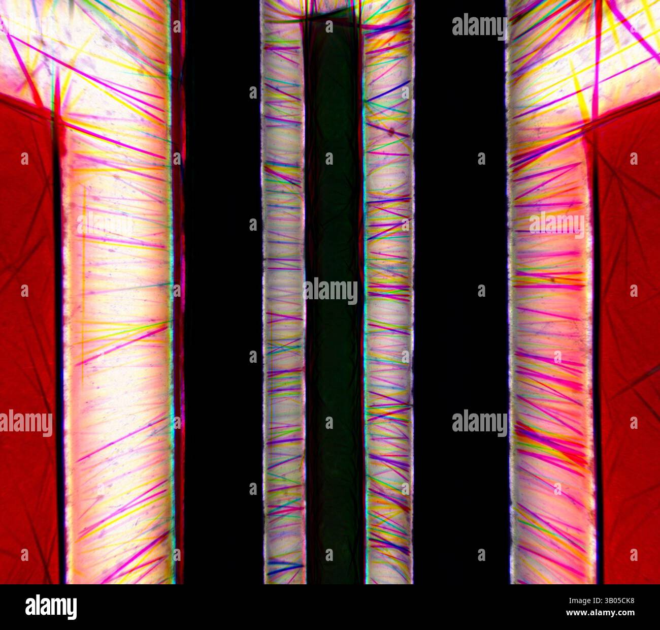 A striking abstract composition featuring sharp lines and vibrant ...