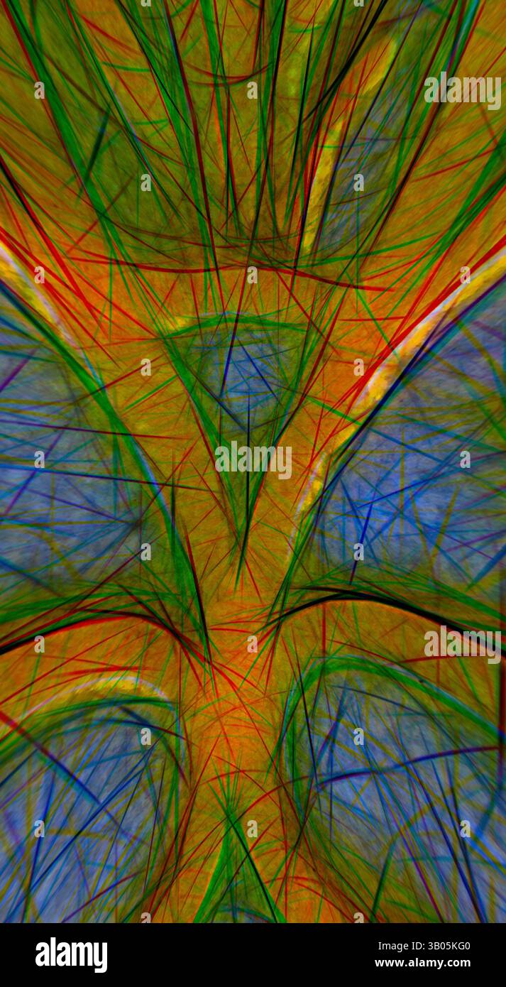 A vibrant abstract composition featuring intertwining lines and shapes ...