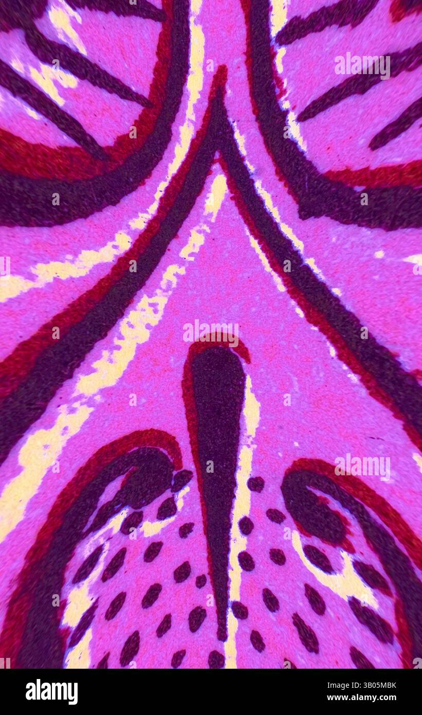 A vibrant and abstract pattern featuring swirling shapes in shades of ...