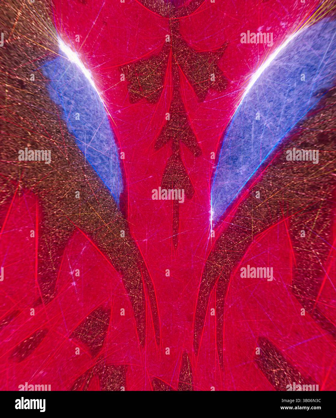 A vibrant abstract composition featuring intricate patterns in shades ...