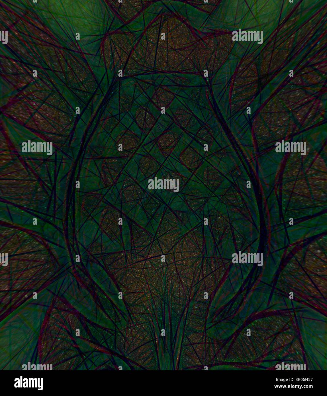 An intricate web of dark lines and patterns intertwines, creating a ...