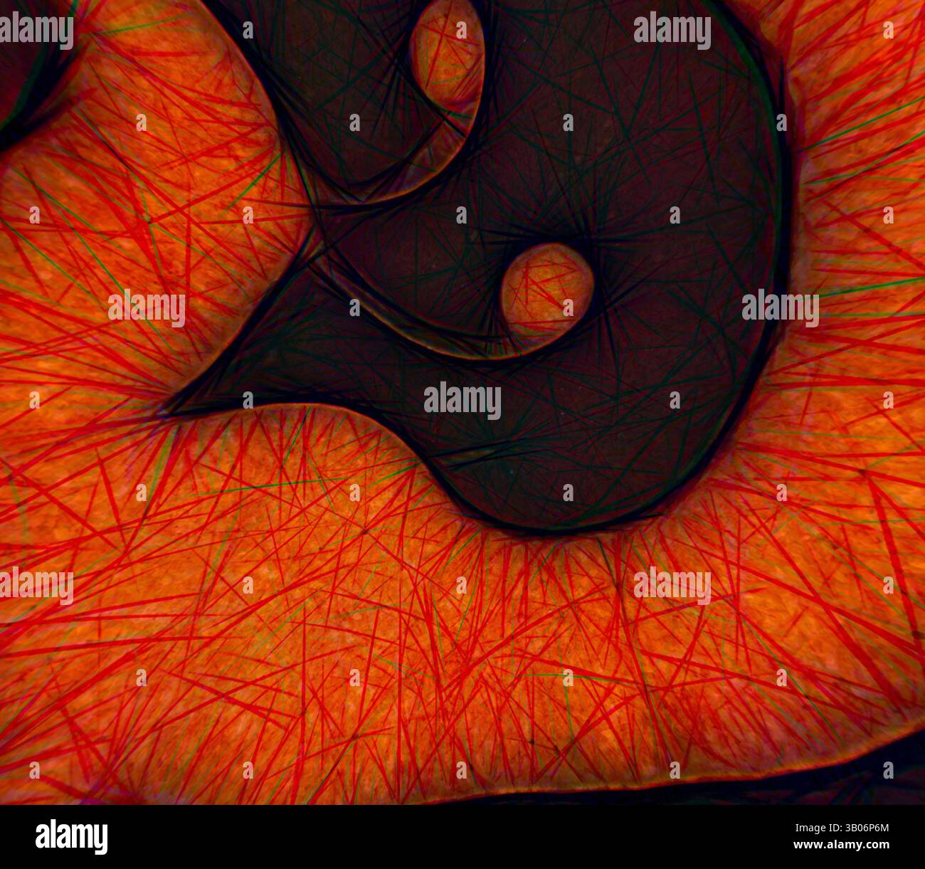 An abstract composition featuring intertwining shapes with a vibrant ...
