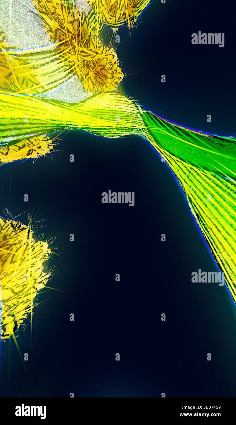 A vibrant interplay of glowing yellow and green textures flows across a ...