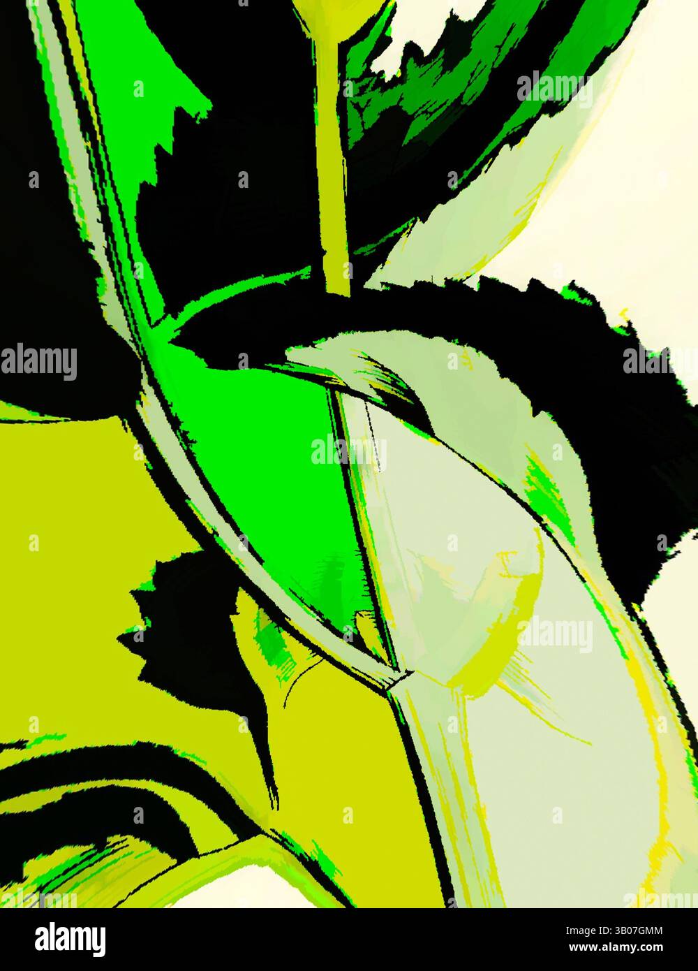 An abstract composition features dynamic shapes and vibrant shades of ...