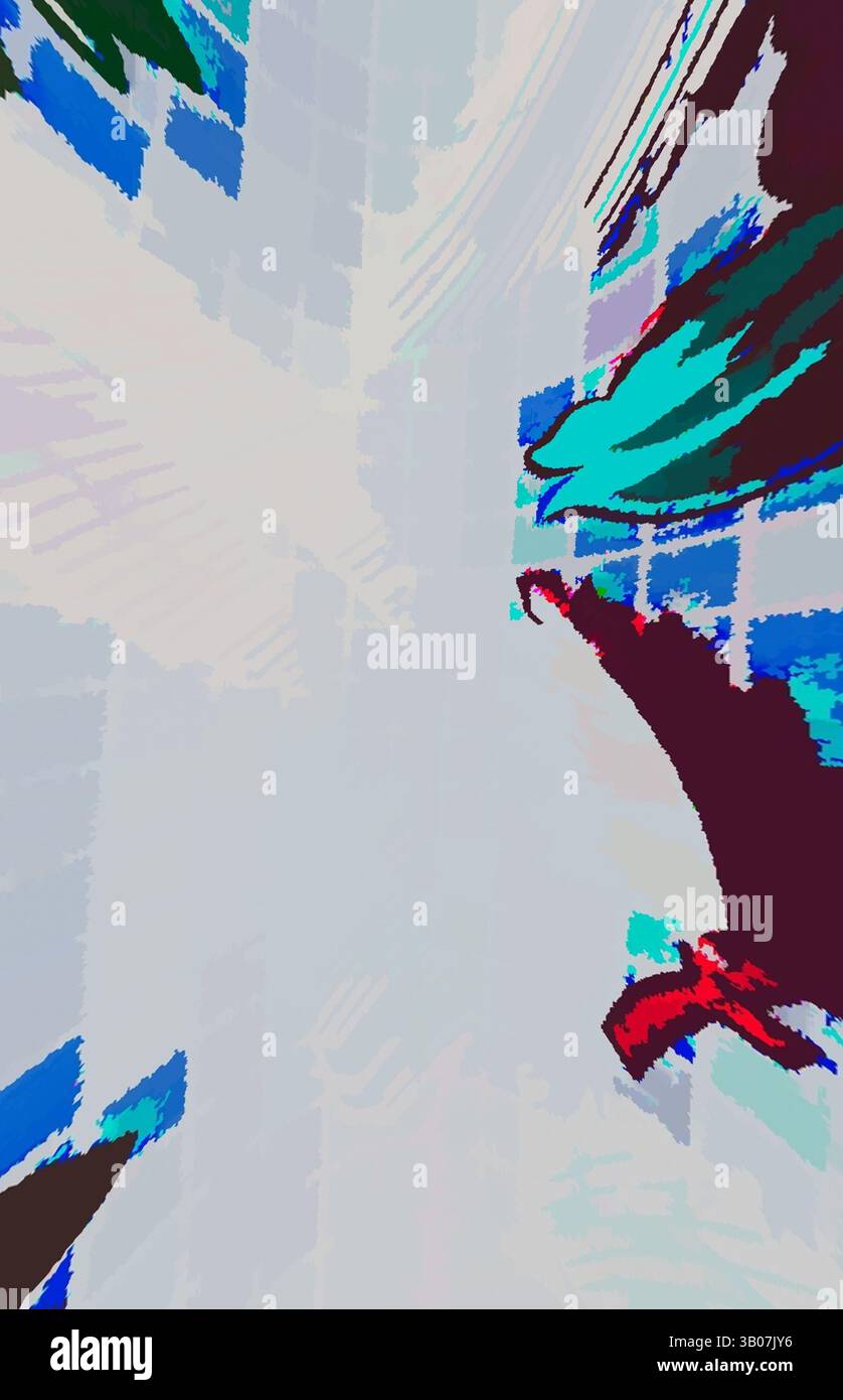An abstract composition features a dynamic interplay of vibrant colors ...