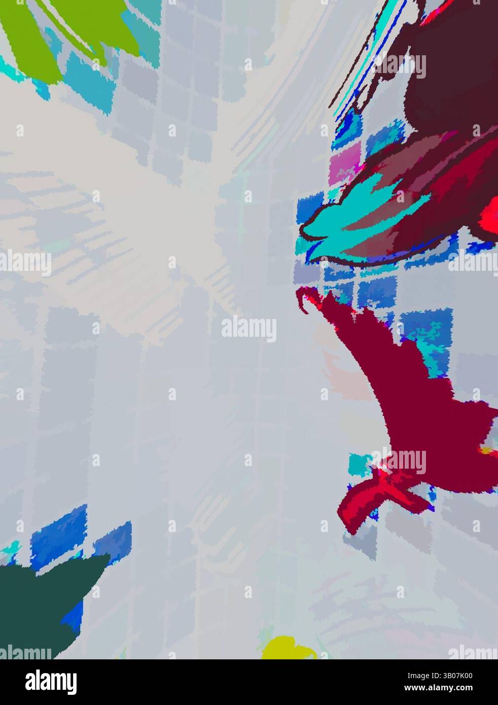 A dynamic composition featuring vibrant colors and abstract shapes ...
