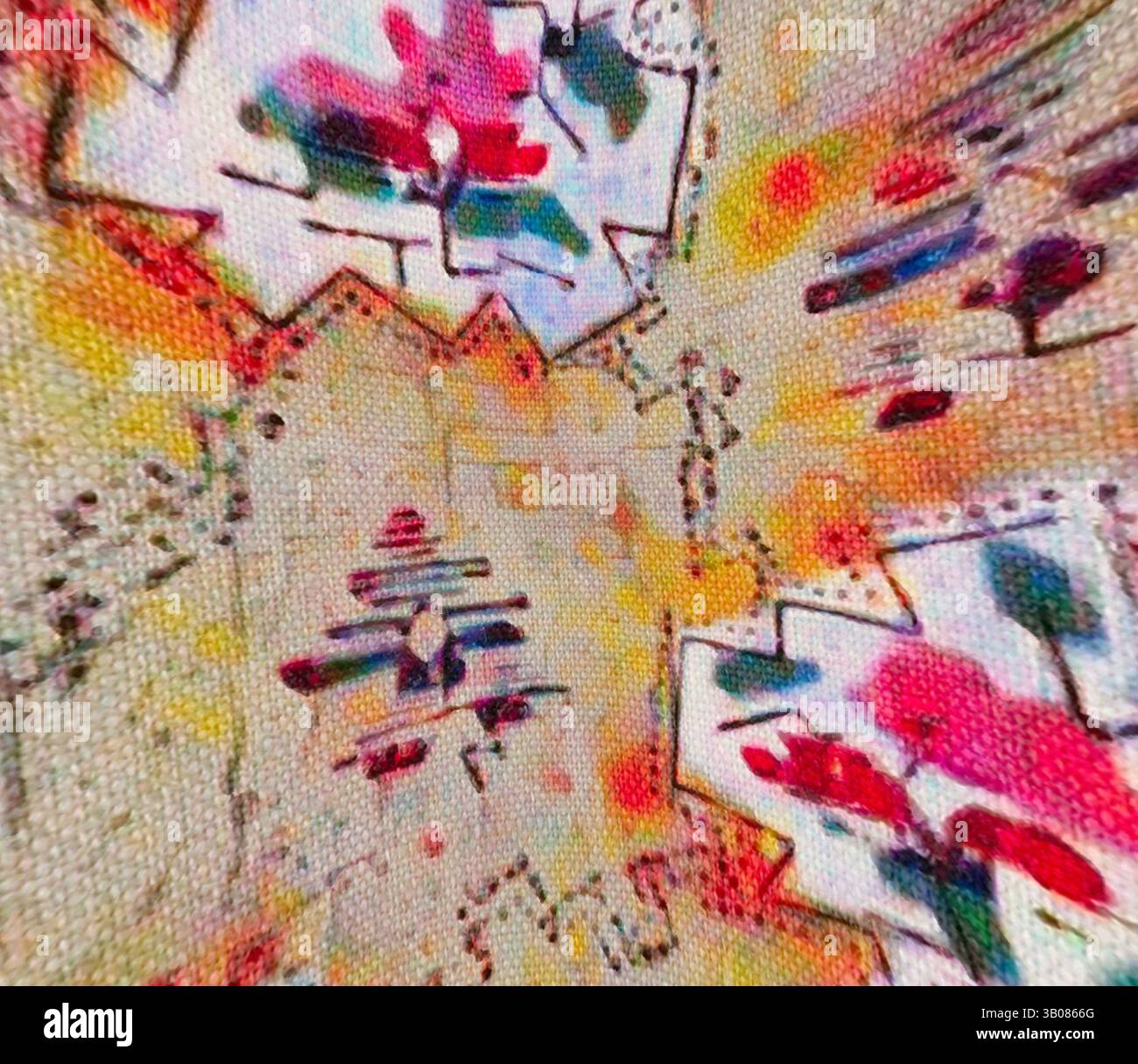 Fabric Exploding A vibrant explosion of abstract shapes and colors, intertwining with a ...