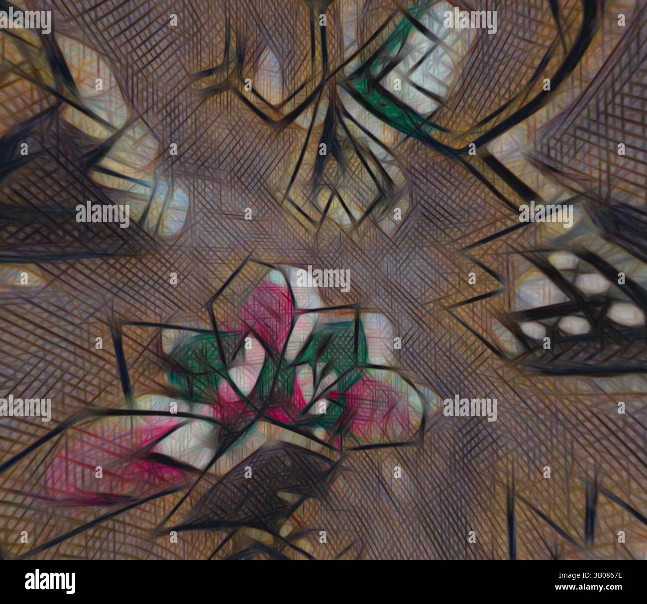 An abstract composition featuring a dynamic interplay of shapes and ...