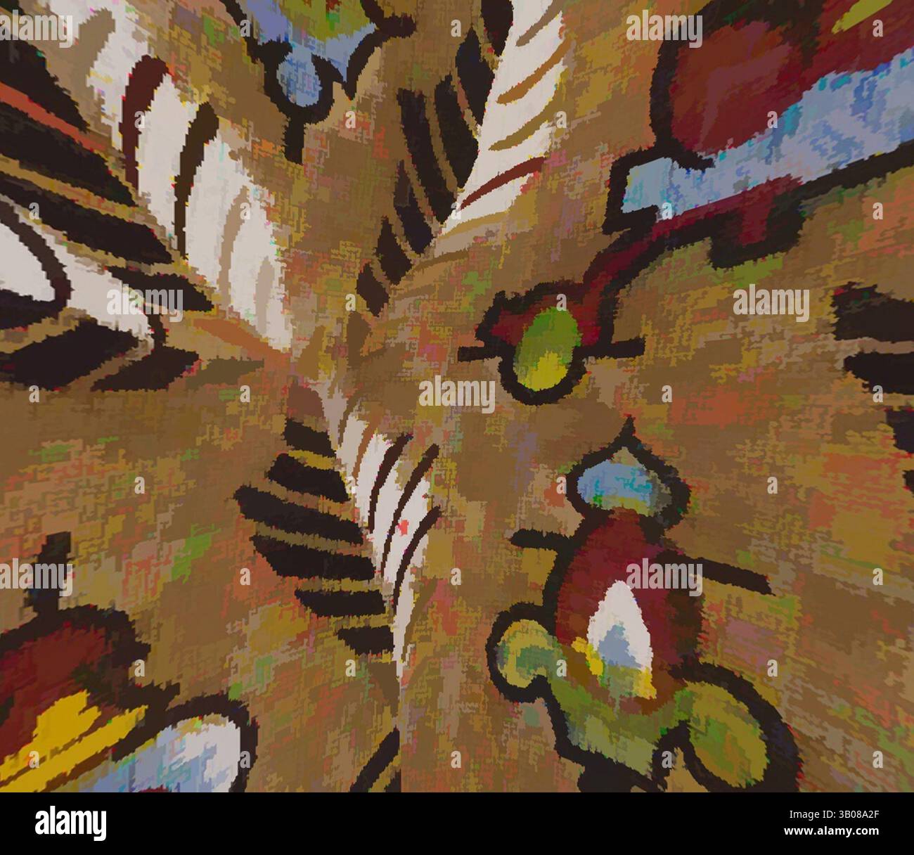 A vibrant and intricate pattern featuring bold colors and abstract ...