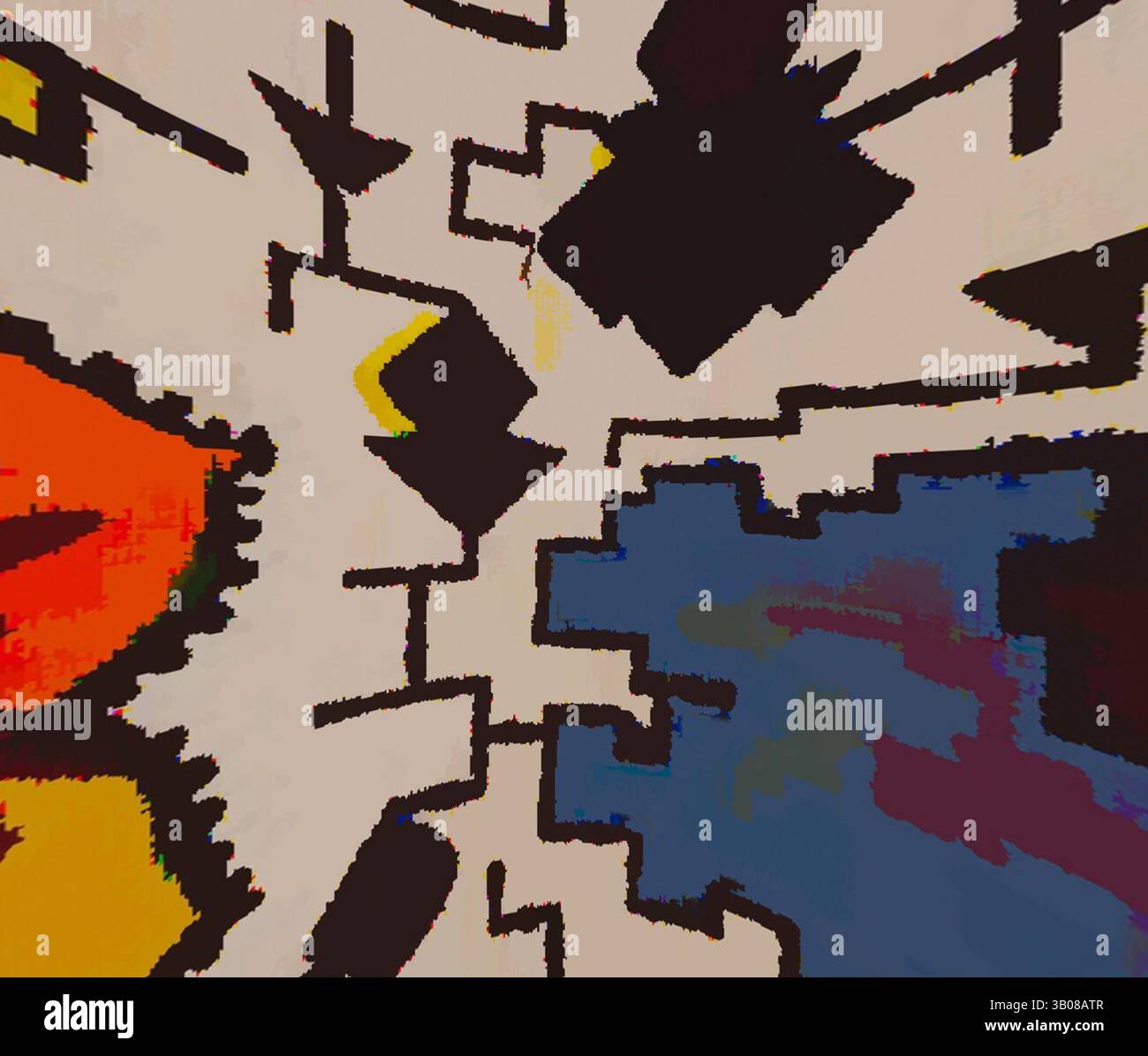 A vibrant abstract composition featuring bold shapes and contrasting ...