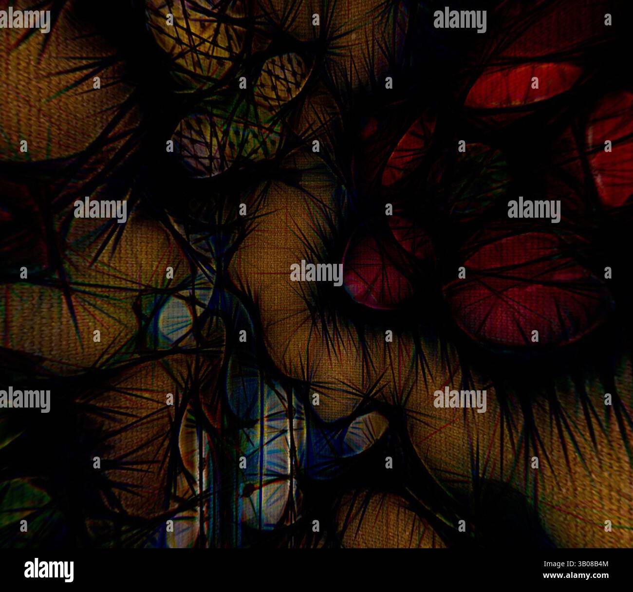 An abstract composition featuring intertwining shapes and vibrant ...