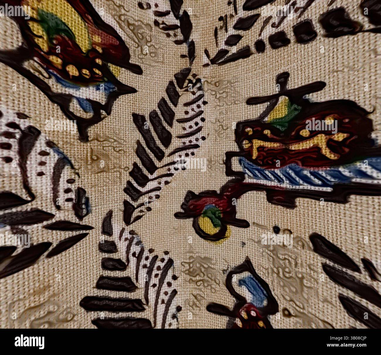 An intricate pattern showcases vibrant colors and bold designs ...