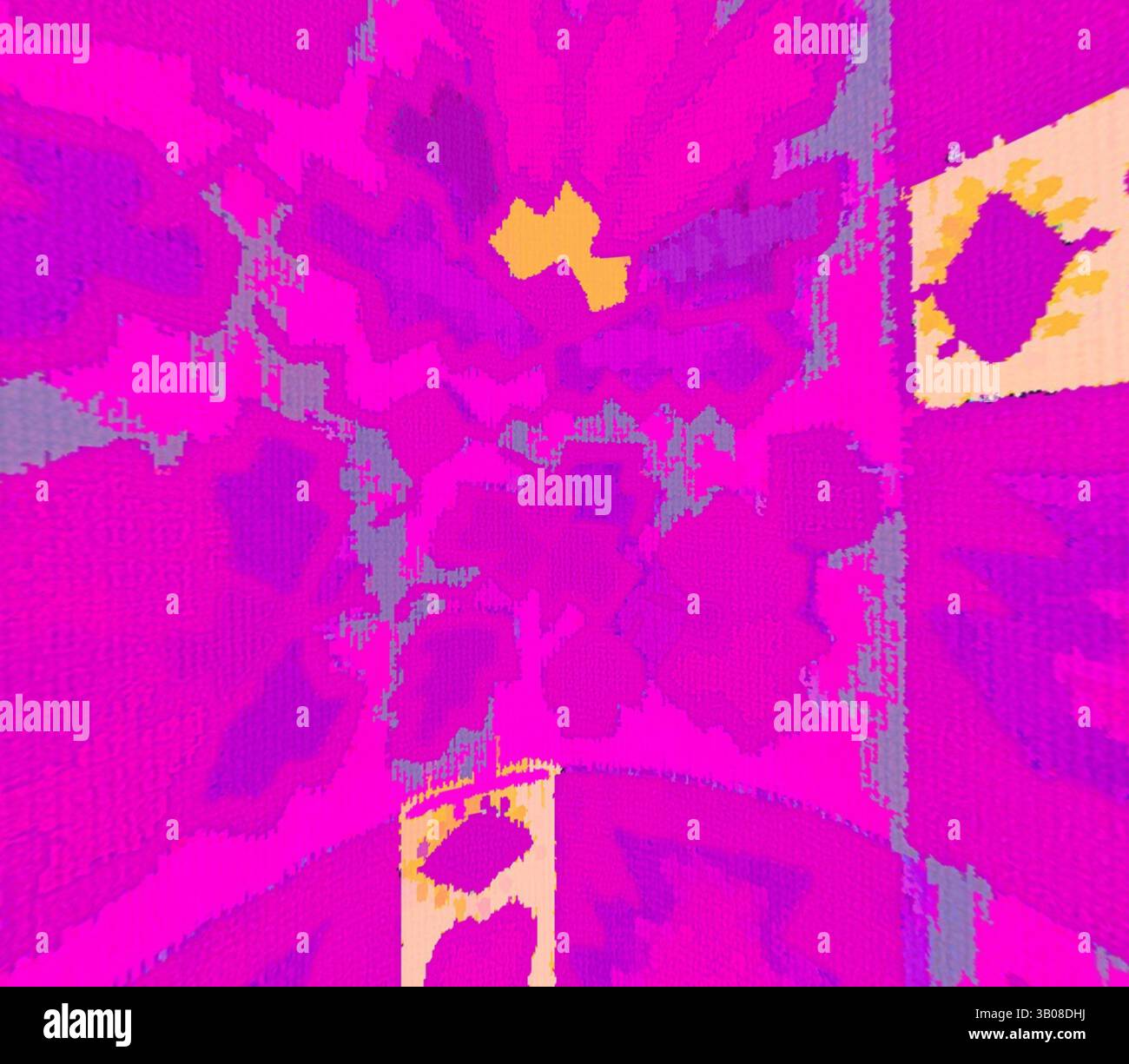 A vibrant abstract composition featuring bold shades of pink and yellow ...