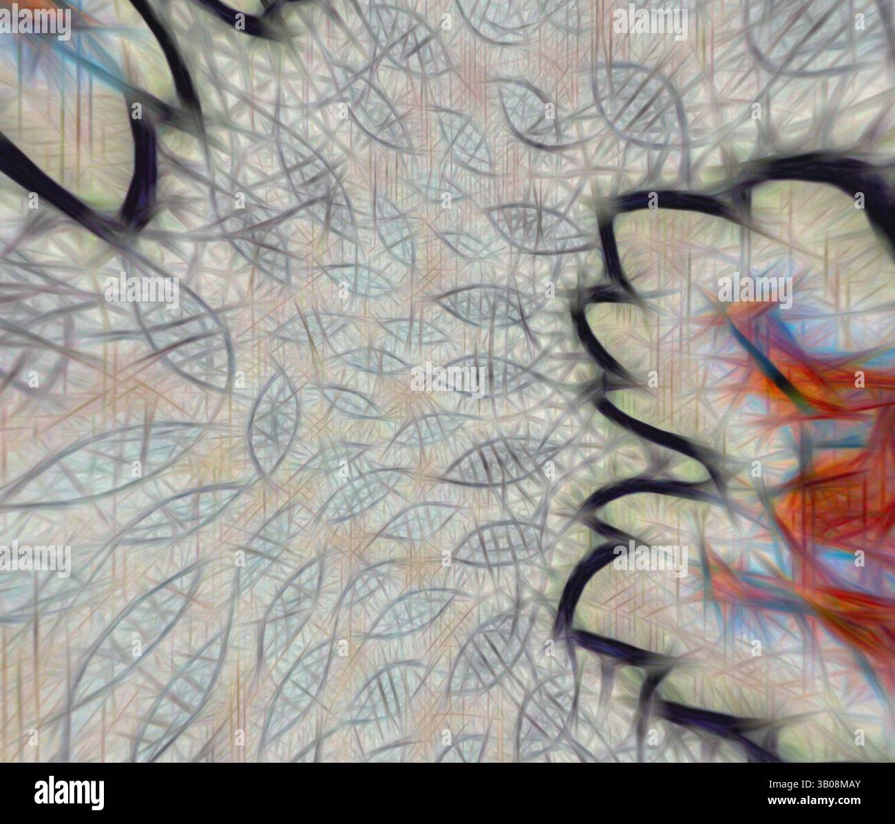 An abstract composition featuring a swirling pattern of leaves ...