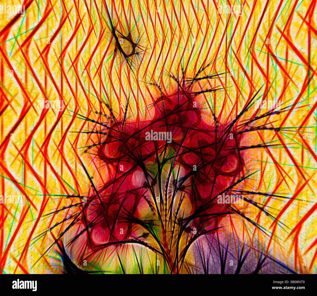 A vibrant display of abstract shapes and colors, featuring a central ...