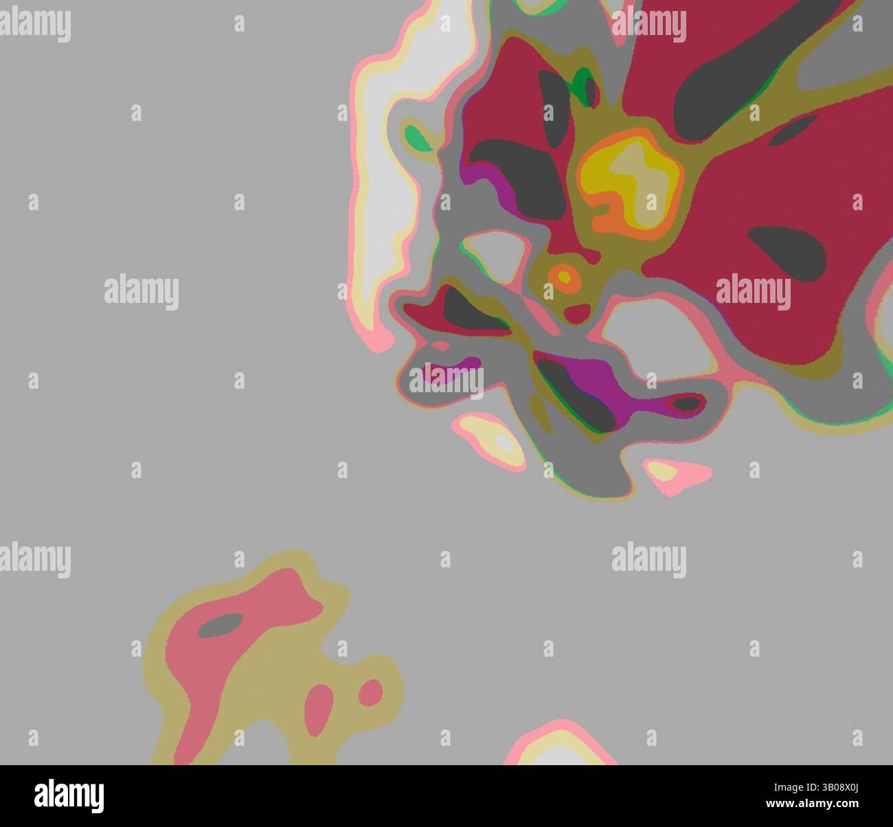 A vibrant floral composition featuring abstract shapes and colors that ...