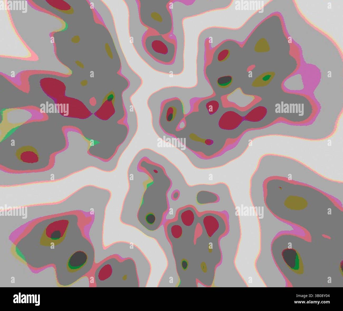 An abstract composition featuring organic shapes in a blend of muted ...