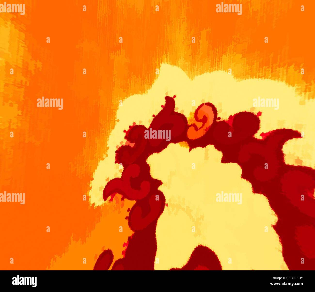 A vibrant swirl of orange and red hues creates a dynamic, abstract ...