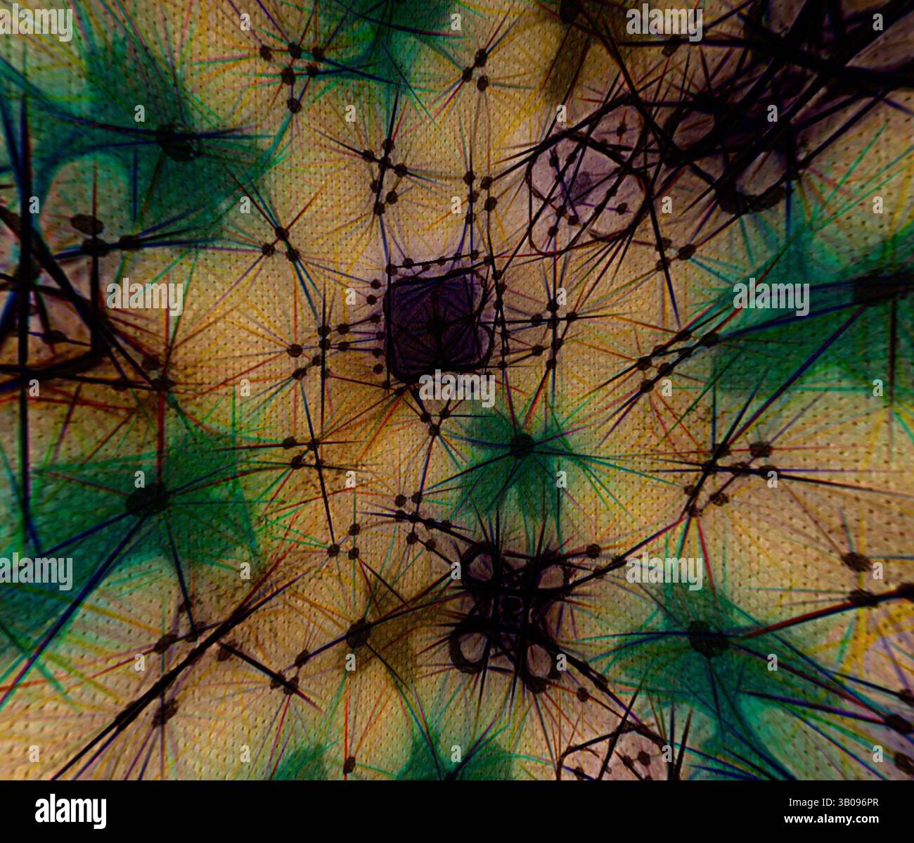 An intricate network of colorful lines and shapes creates a mesmerizing ...