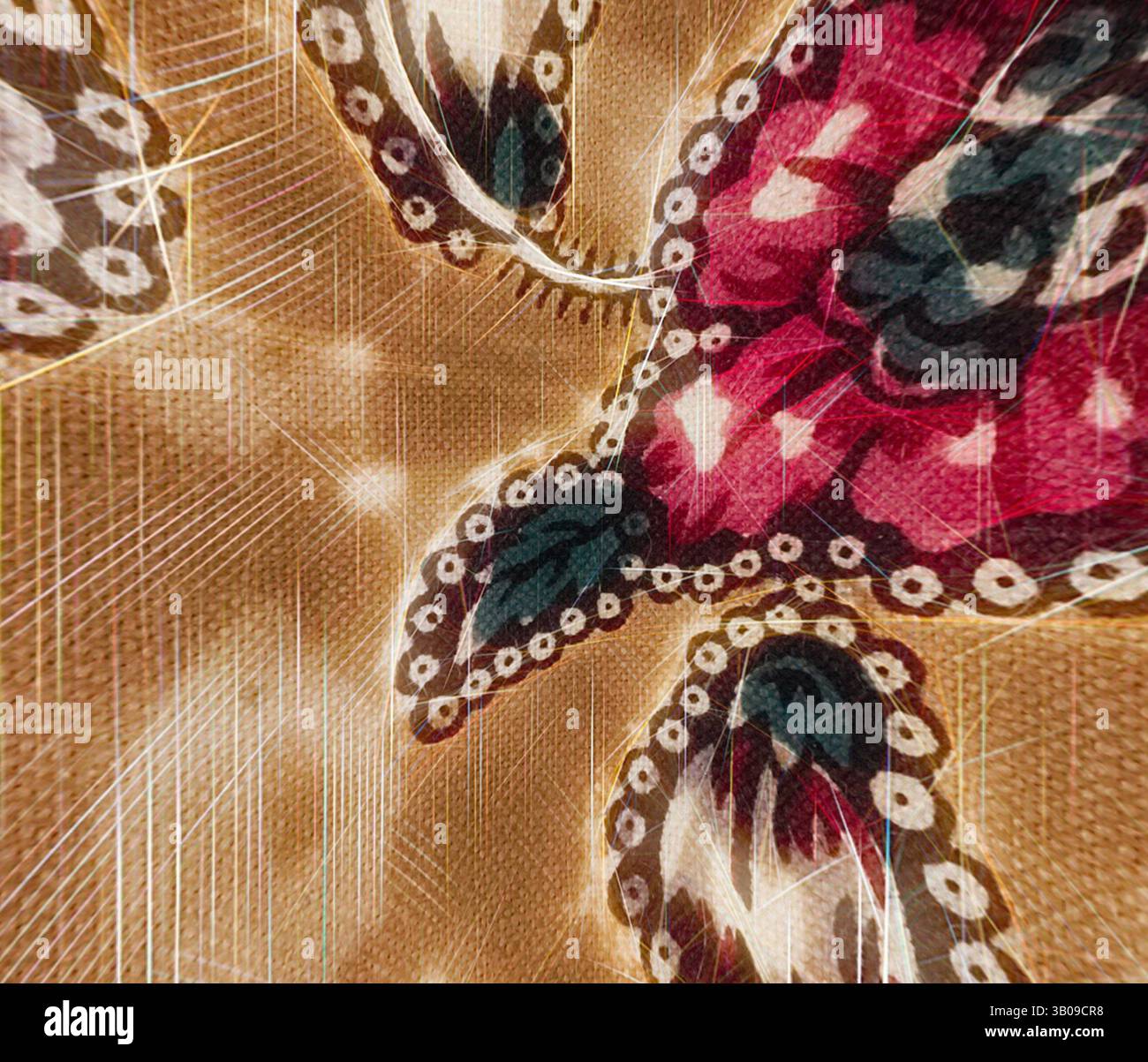 Reflection Pattern Design Textiles A vibrant textile featuring intricate patterns of flowers and leaves ...
