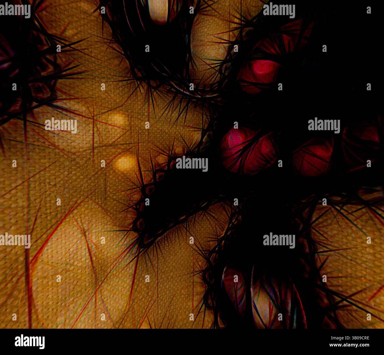 An abstract composition featuring intricate textures and vibrant colors ...