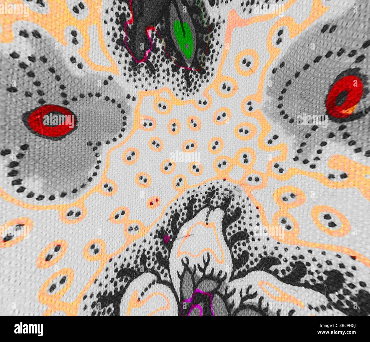 A vibrant abstract design featuring swirling patterns and bold splashes ...
