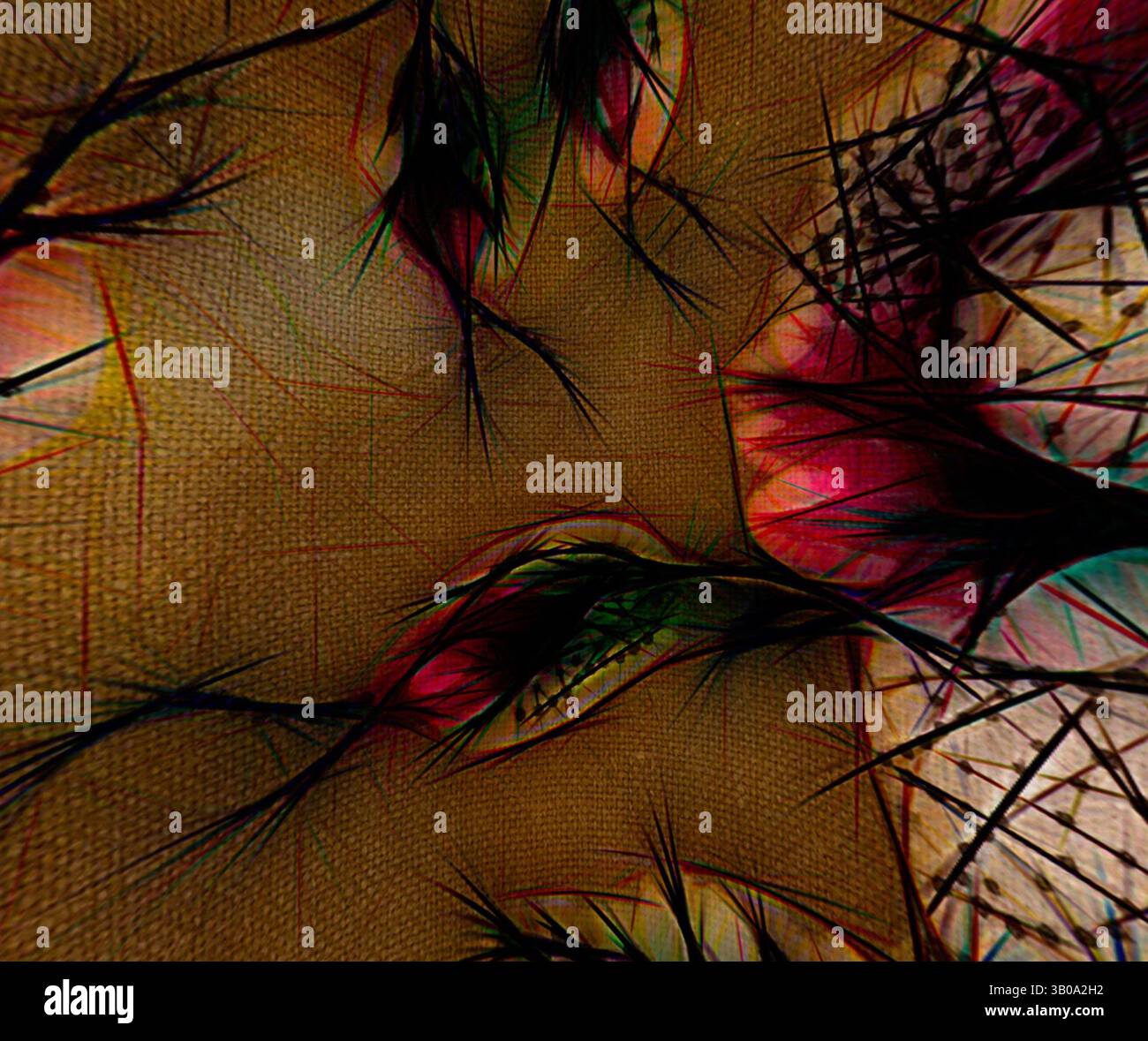 A vibrant abstract composition featuring swirling shapes and dynamic ...