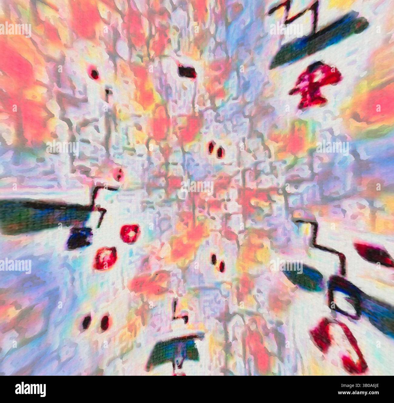 A vibrant swirl of colors and shapes creates a sense of dynamic ...