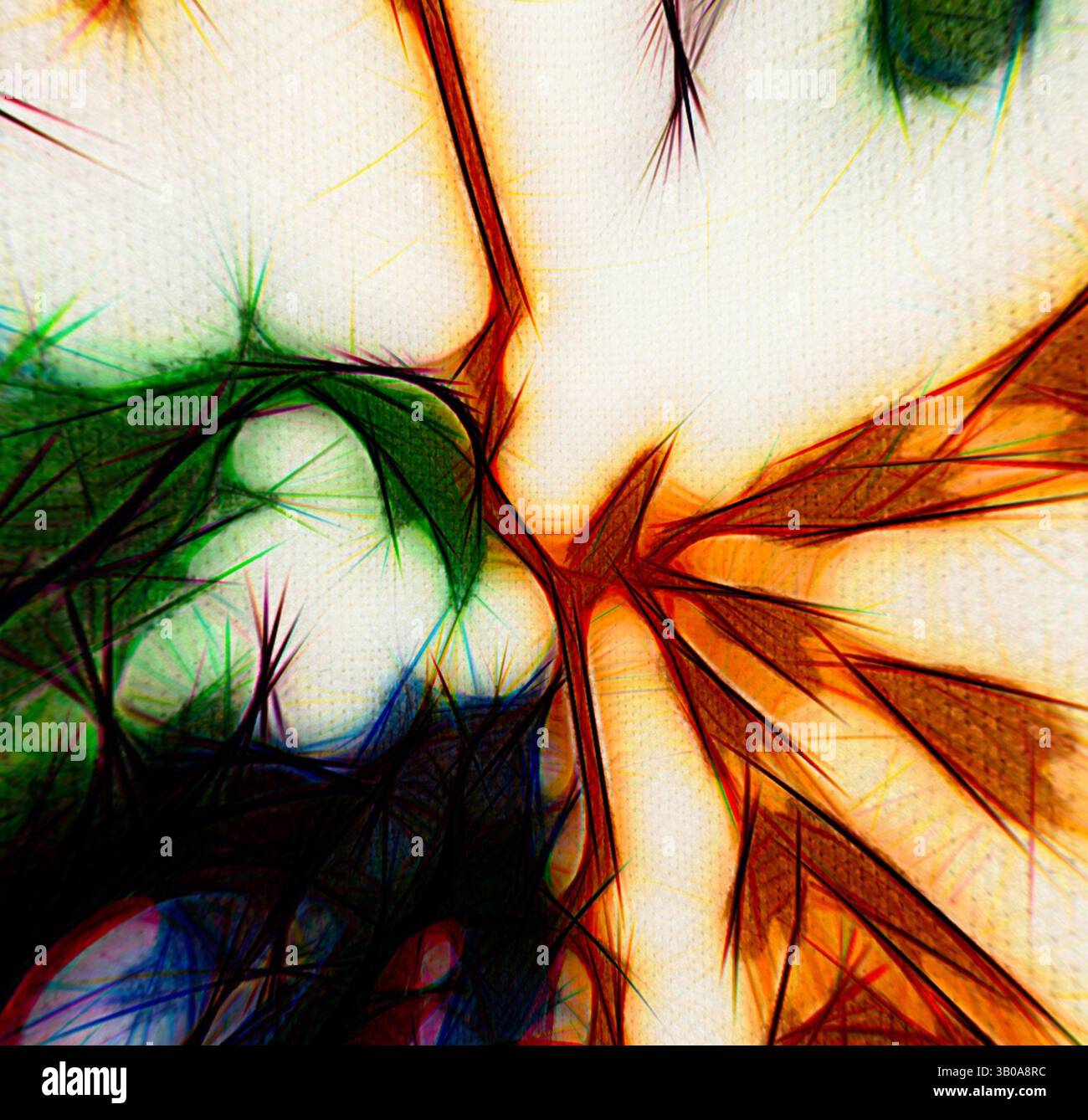 An abstract composition featuring intertwining lines and vibrant colors ...