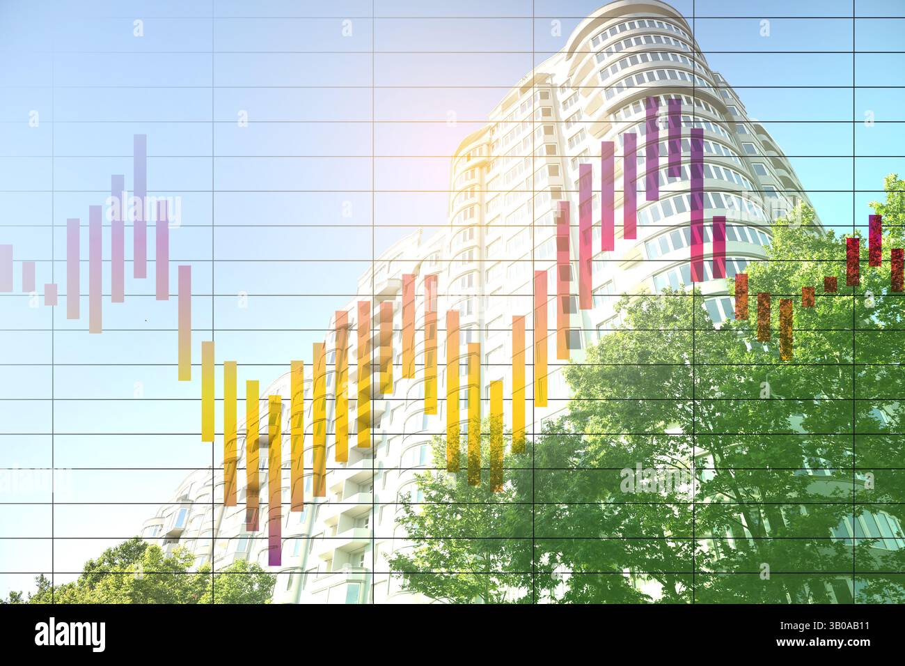 Rising real estate prices. Building and graph, double exposure Stock ...