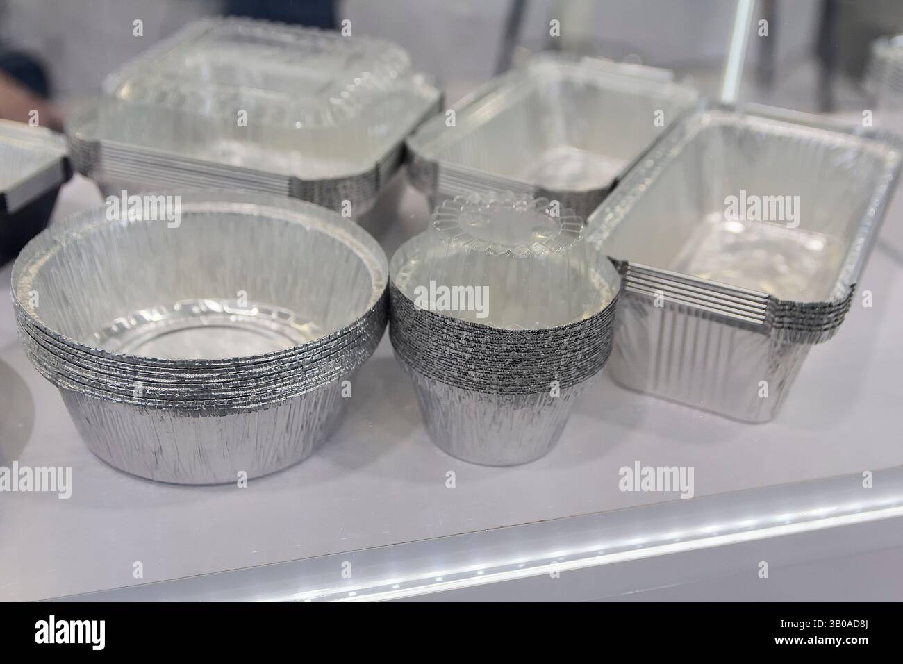 A lot of food aluminum containers. Industry Stock Photo