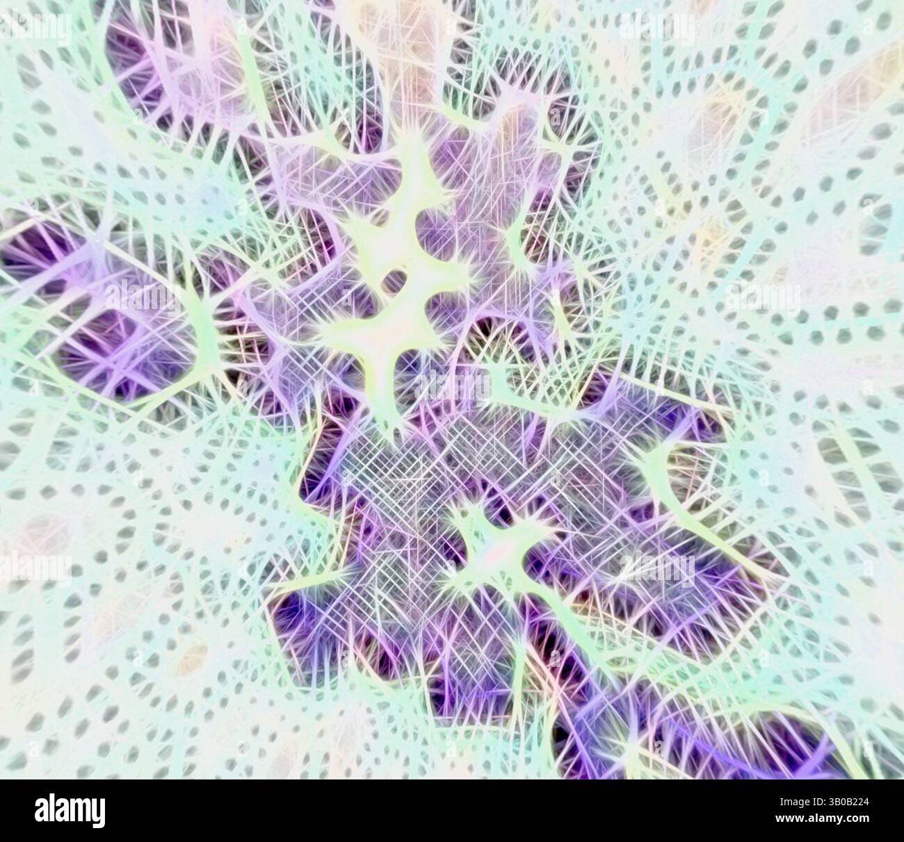 A vibrant abstract composition featuring intricate, interwoven shapes ...