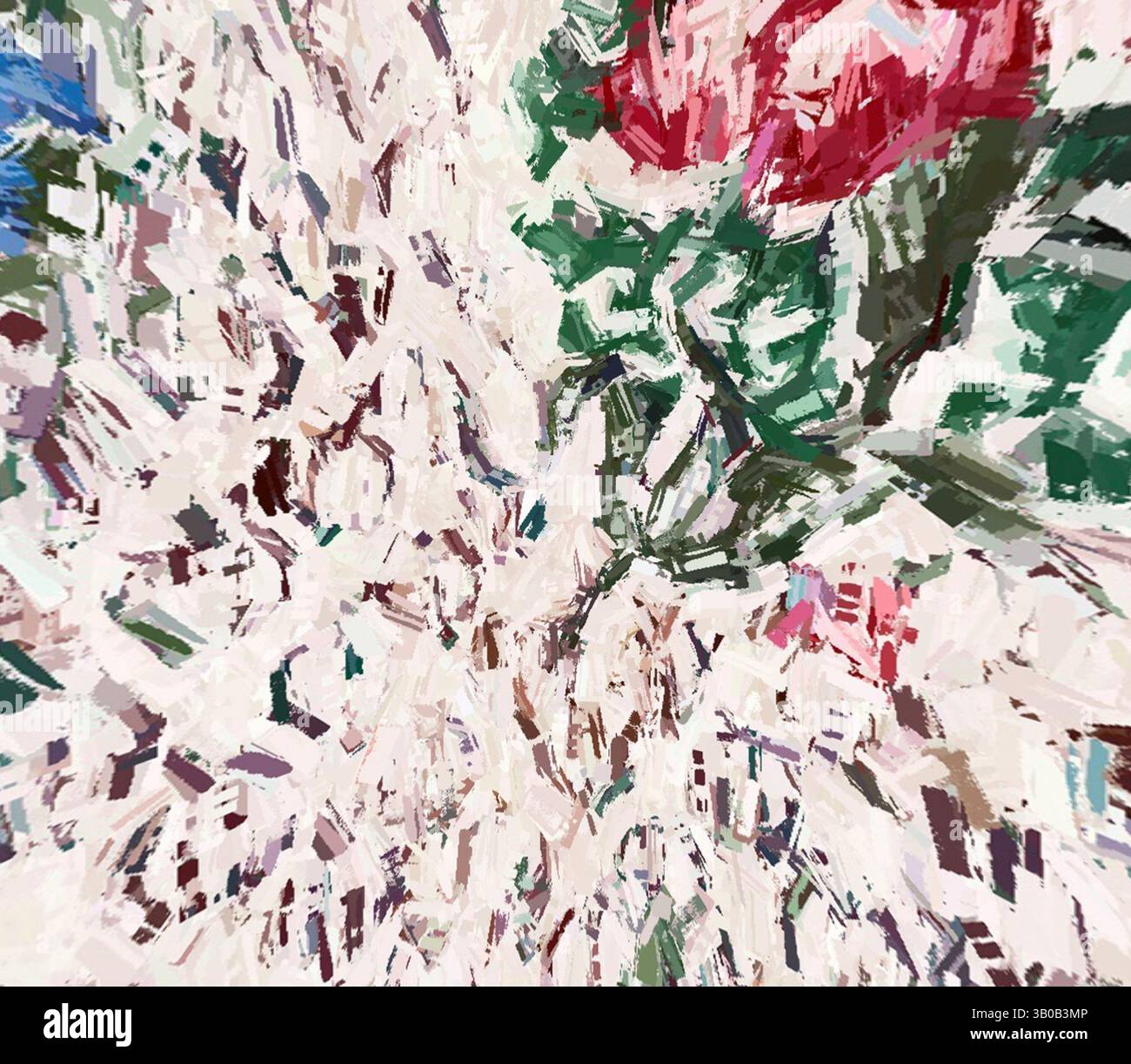 An abstract composition featuring swirling patterns of soft pinks and ...