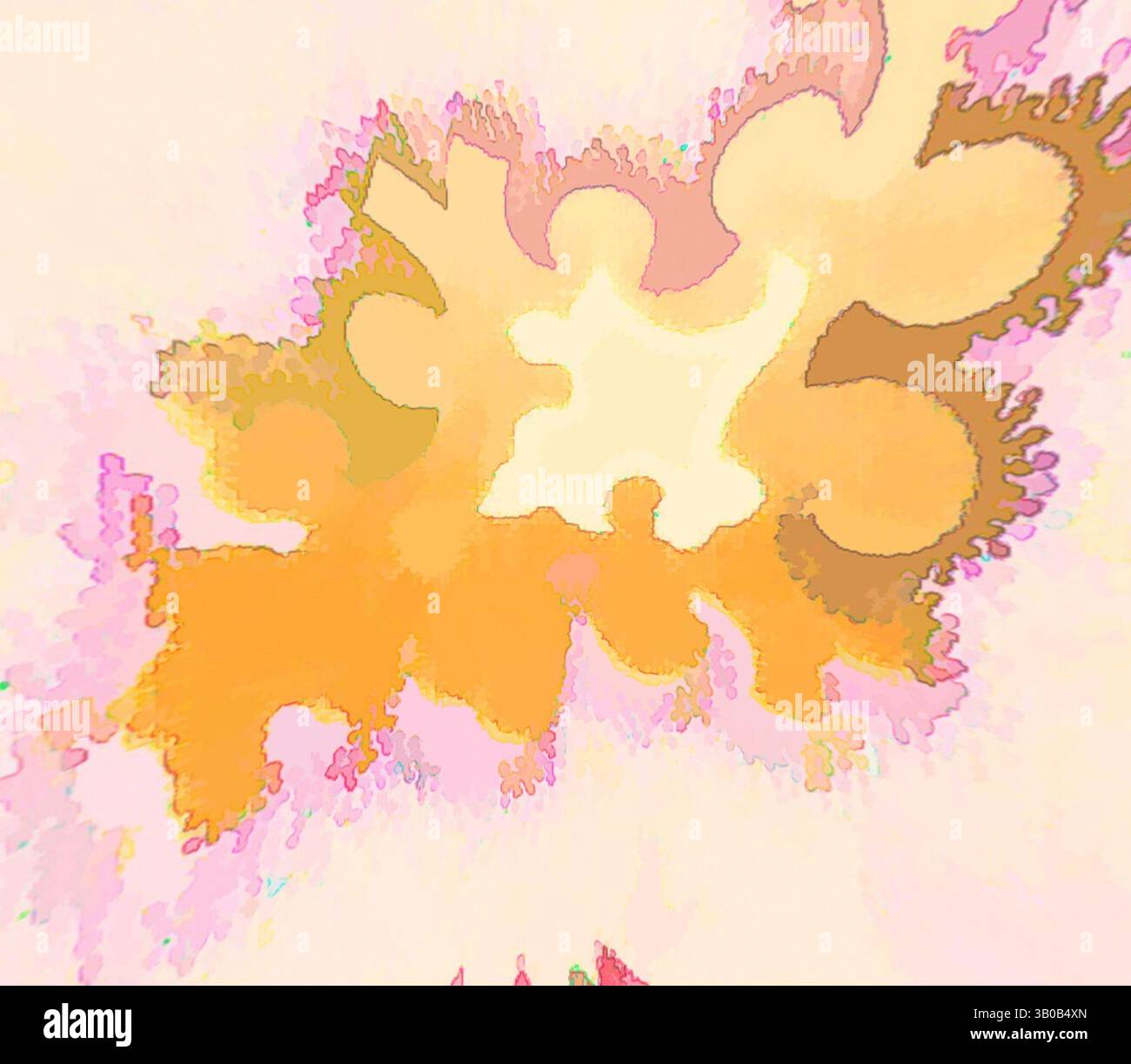 An abstract composition featuring a dynamic blend of soft hues and ...