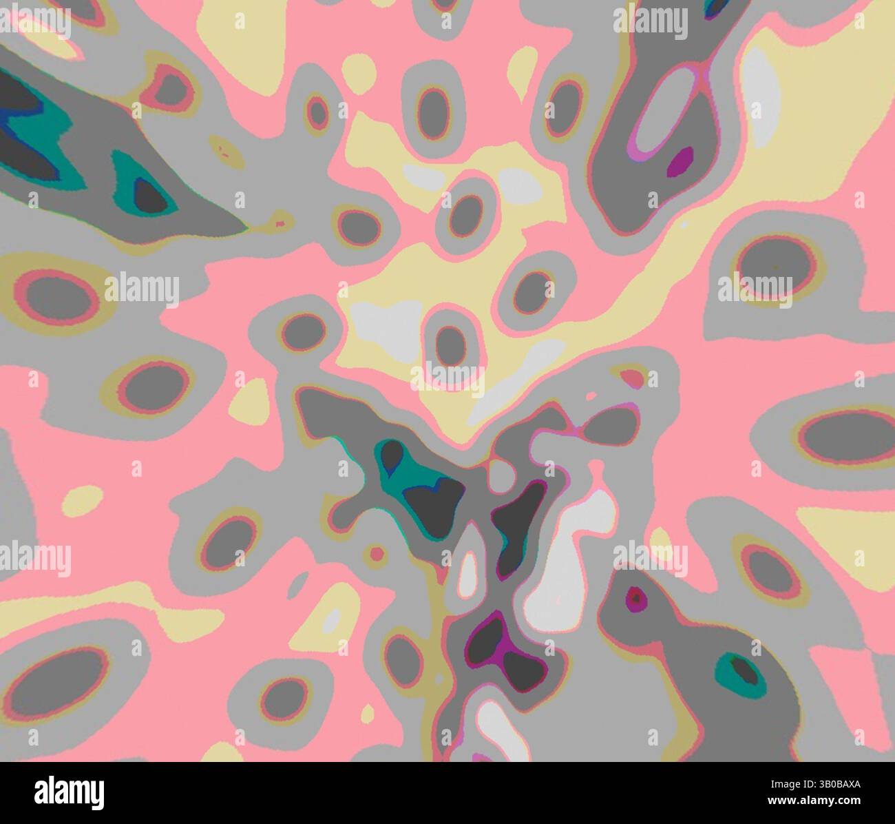 A vibrant abstract composition featuring swirling shapes and layers of ...