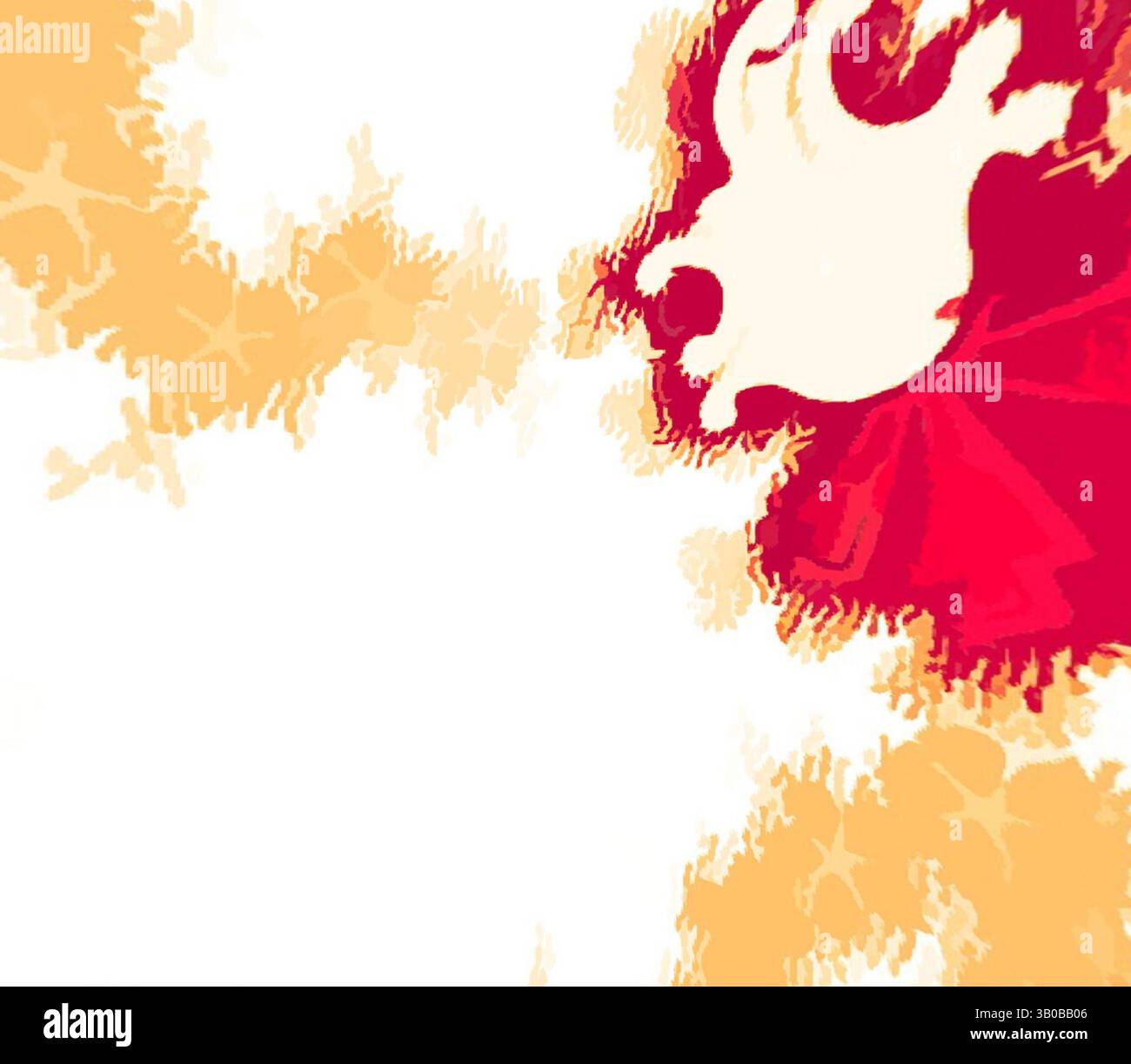 A vibrant abstract composition featuring dynamic swirls of red and ...