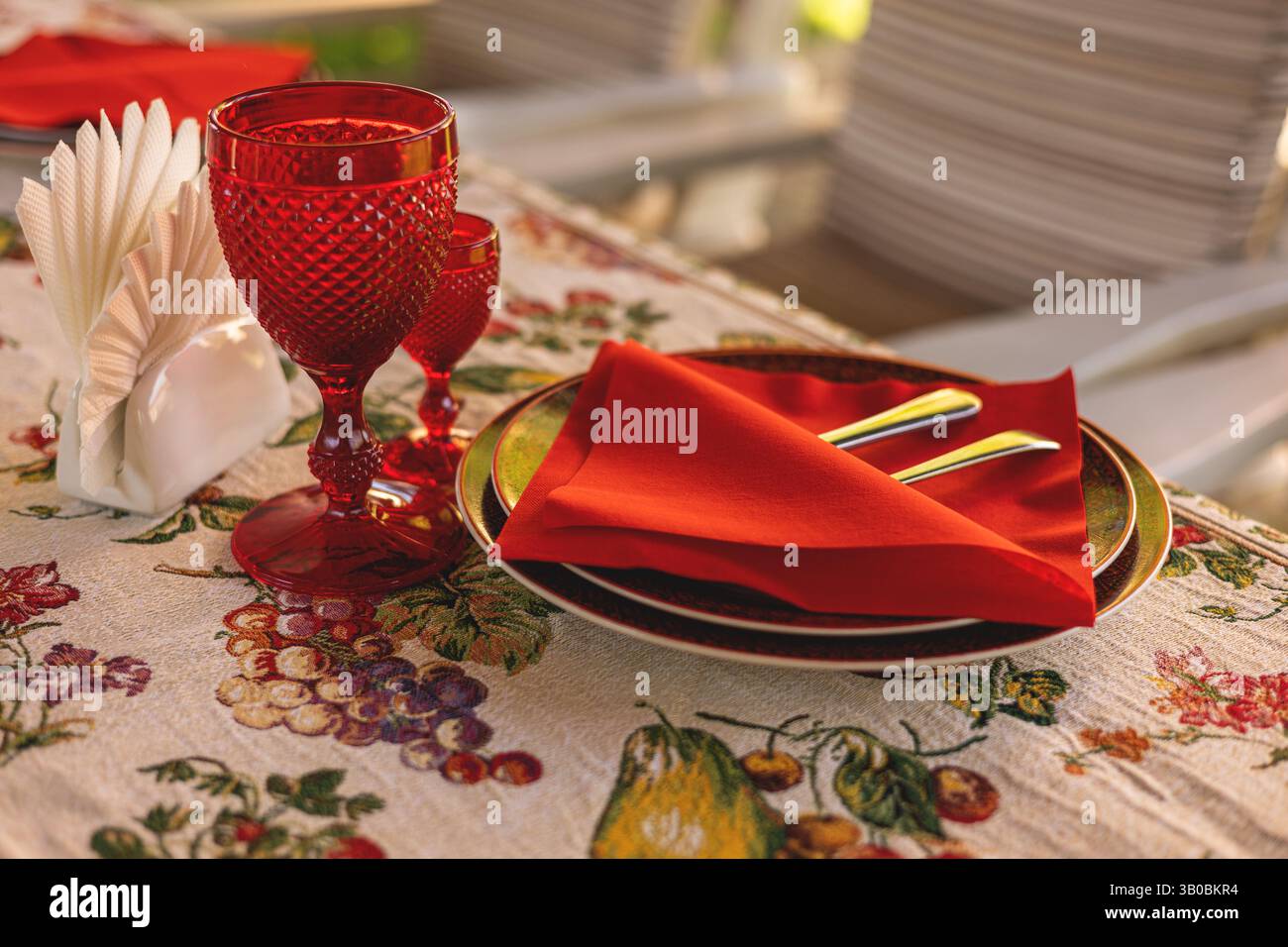 Decorated table in red style Stock Photo