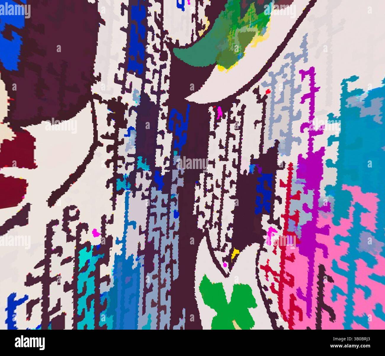 An abstract composition featuring a vibrant array of colors and shapes ...