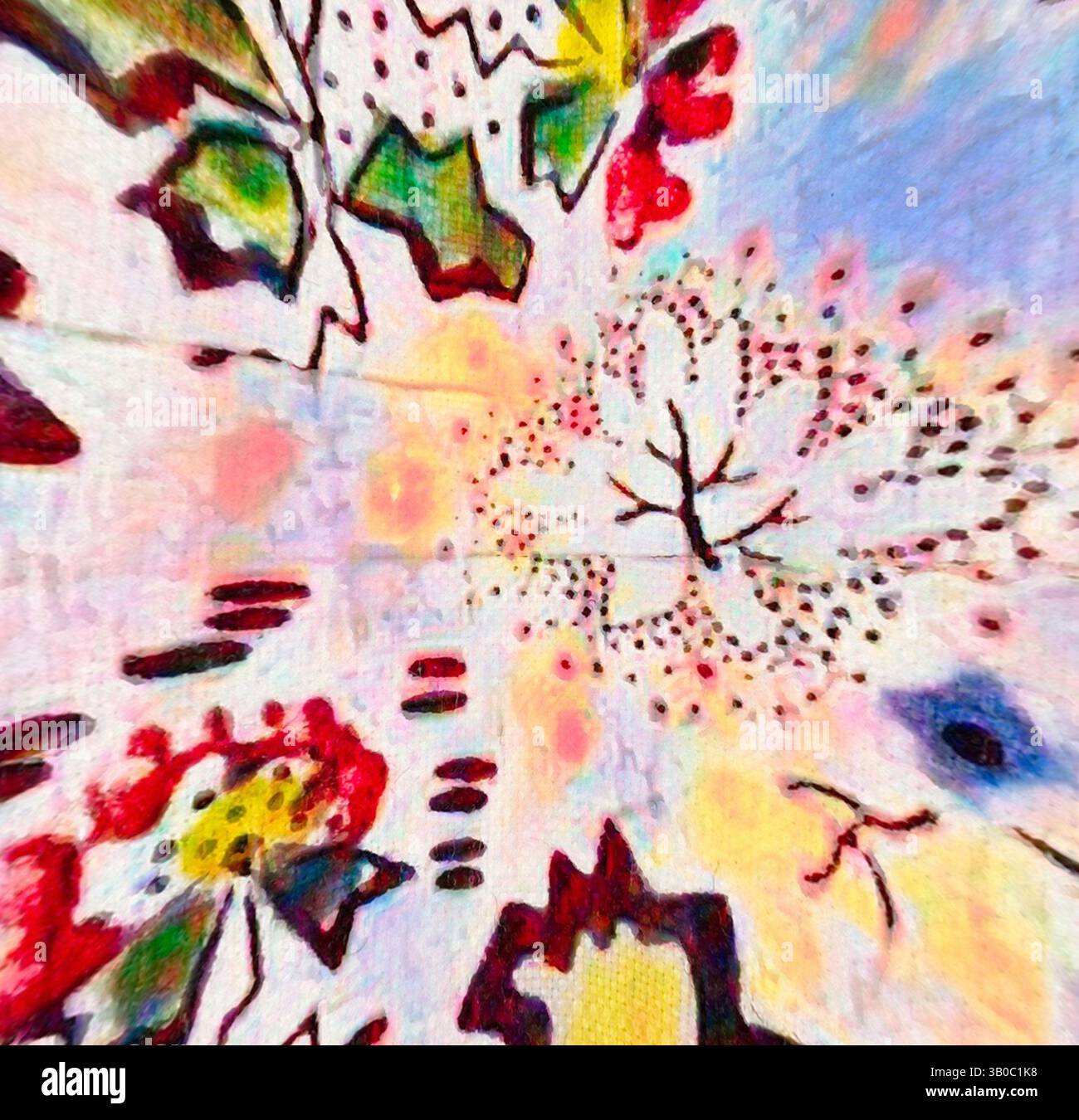 A vibrant explosion of colors and abstract shapes, featuring floral ...