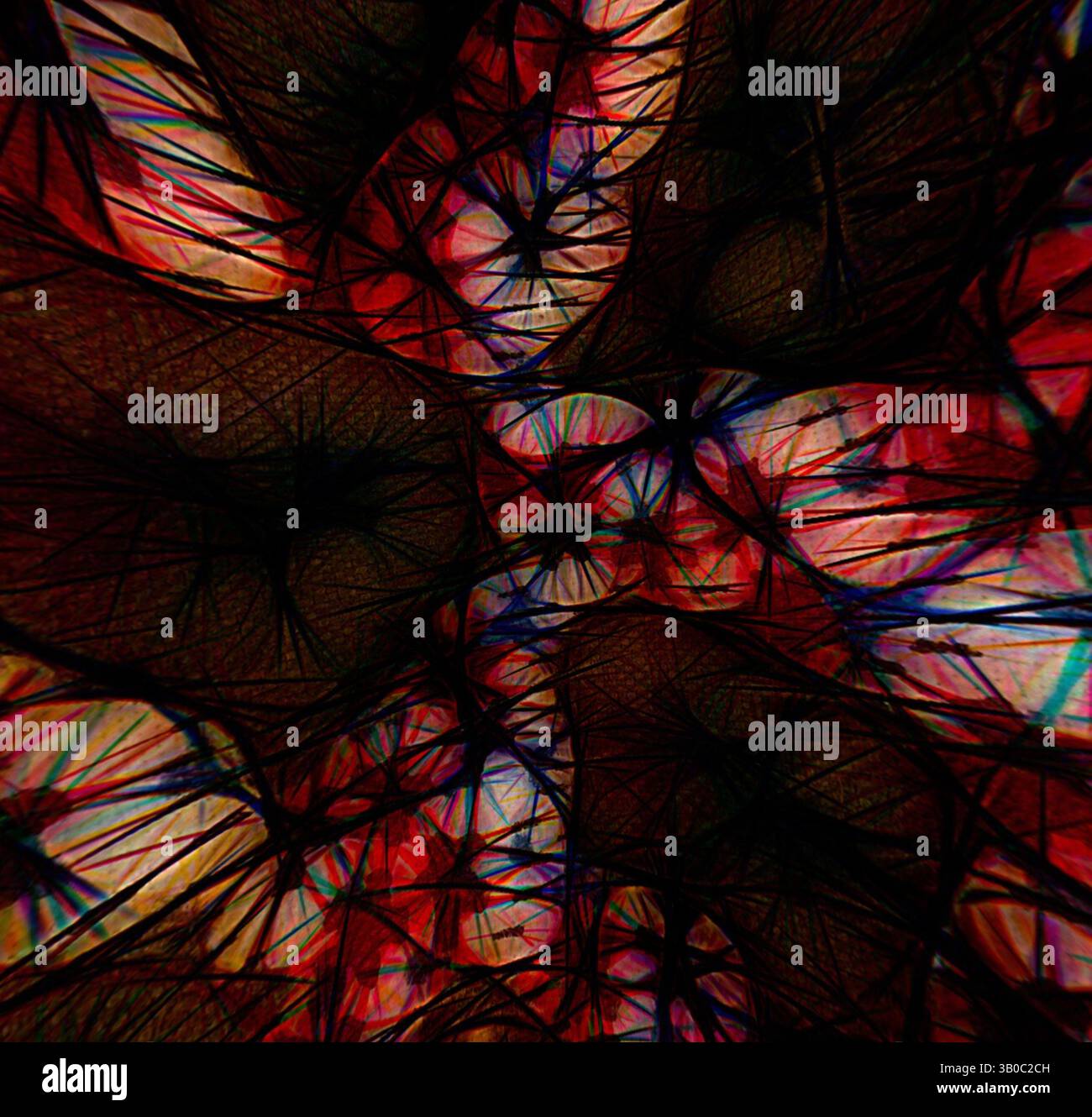 An abstract composition filled with intertwining shapes and vibrant ...