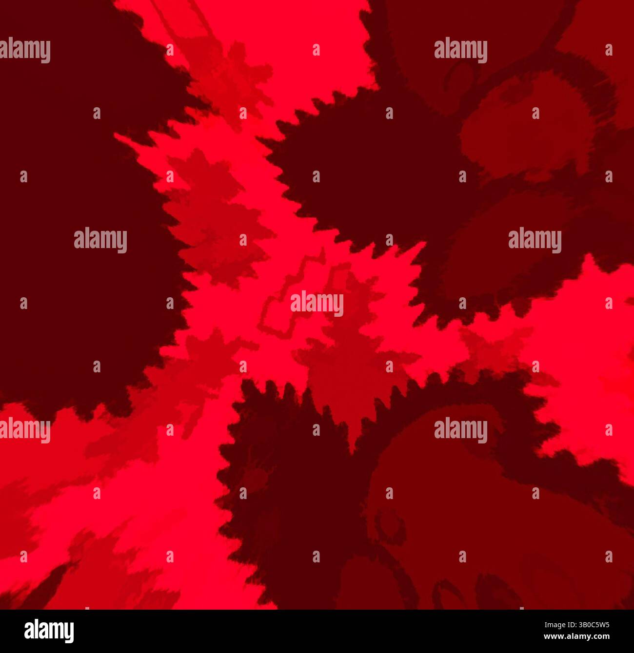 A vibrant, swirling pattern of deep reds and dark silhouettes ...