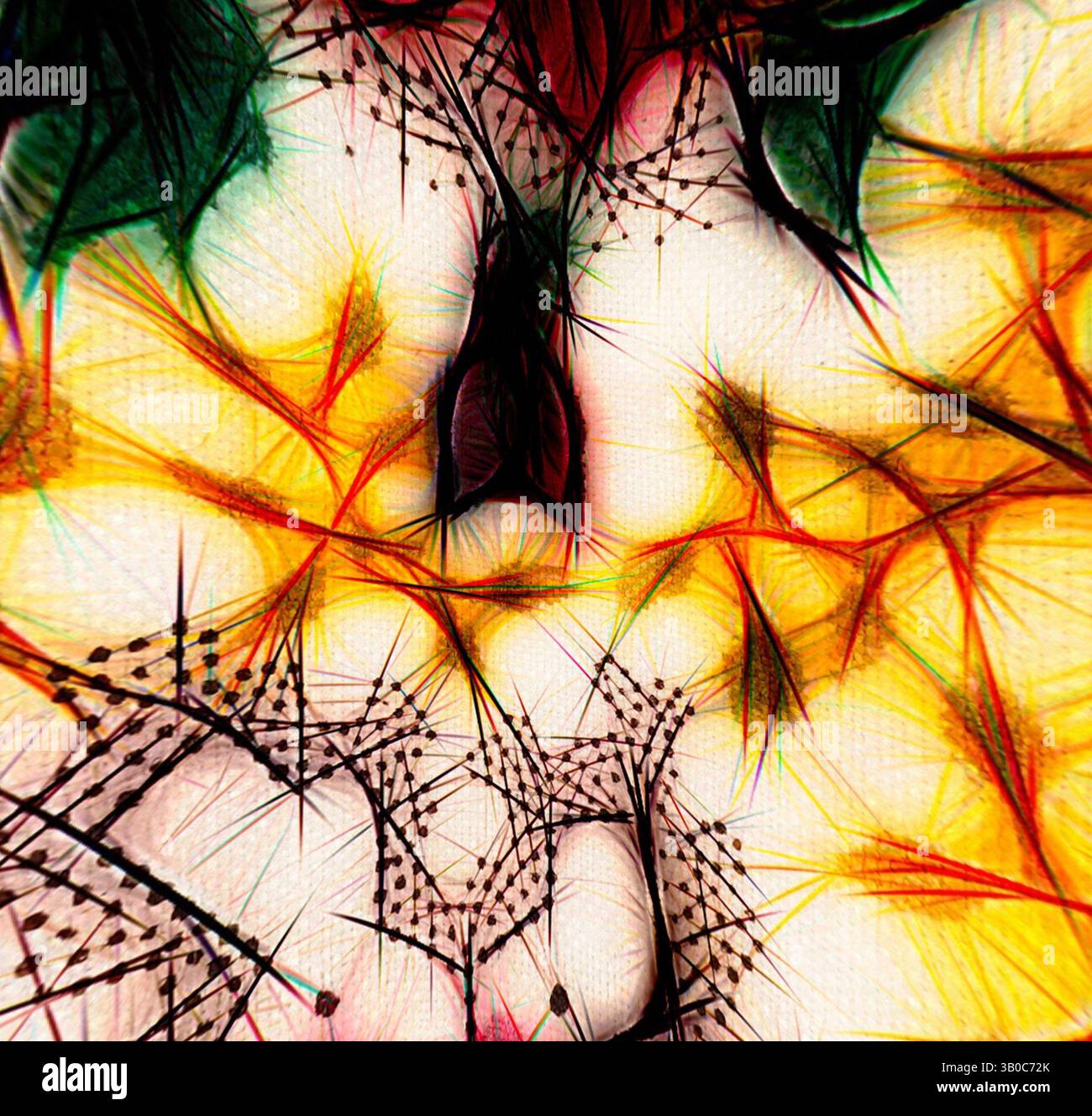An abstract composition featuring vibrant, intertwining lines and ...