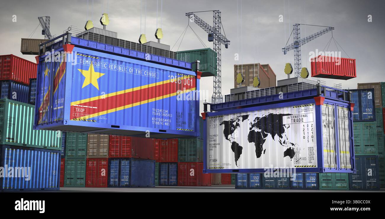 Flags of Democratic Republic of the Congo and world map on cargo ...