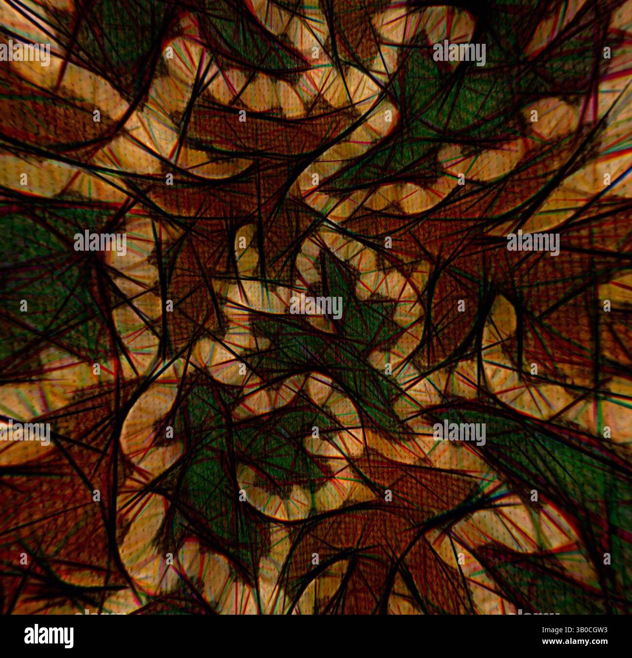 A vivid abstract composition featuring intricate patterns of interwoven ...