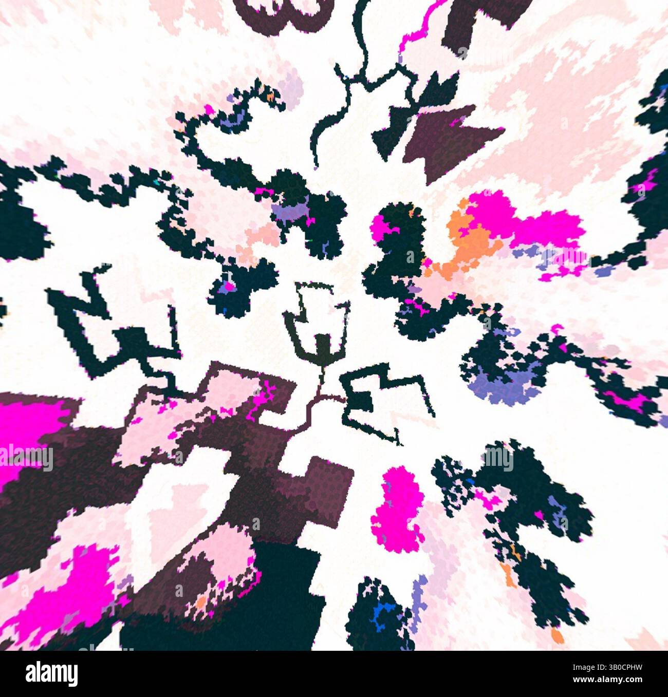 An abstract composition featuring swirling patterns and vibrant colors ...